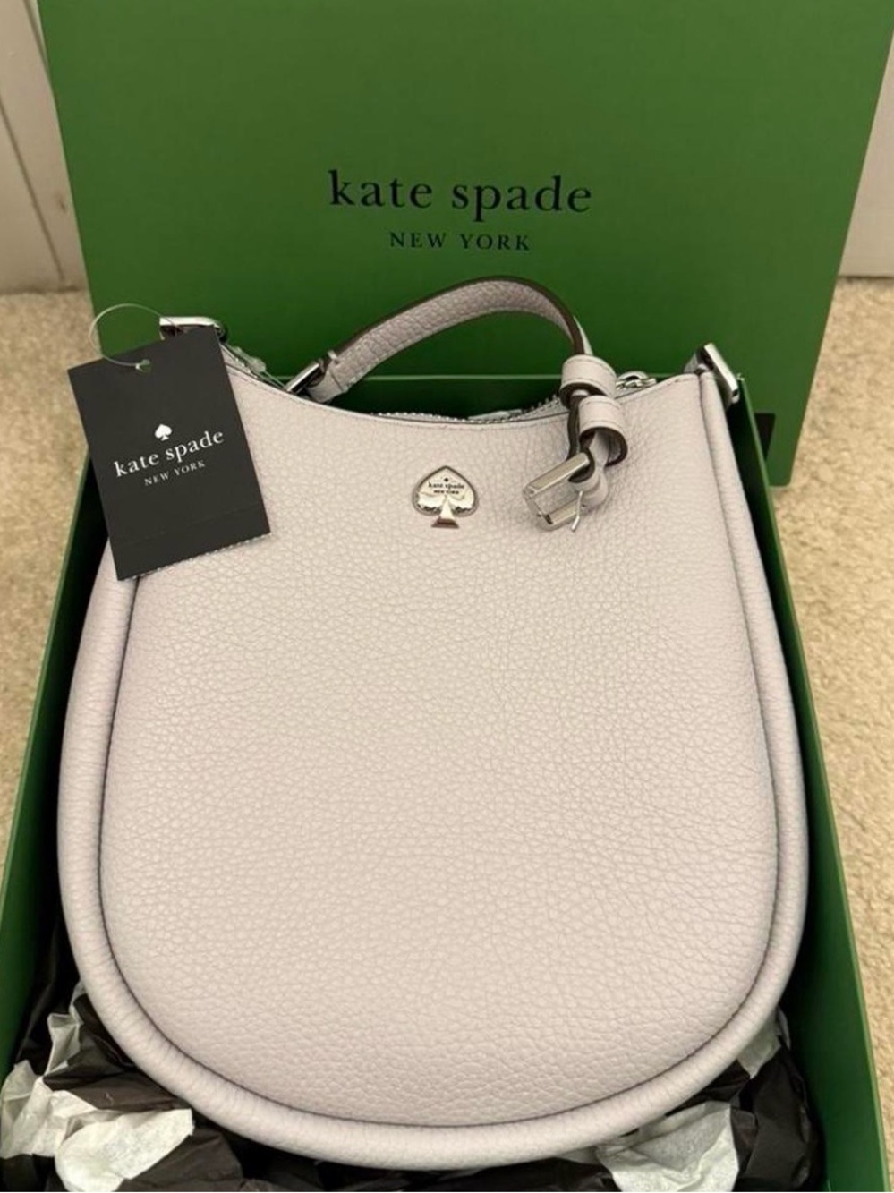 Kate Spade New York light gray leather crossbody bag